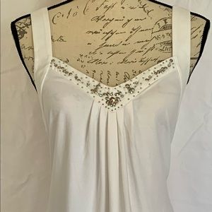 White House Black Market white tank top with metal beading detail